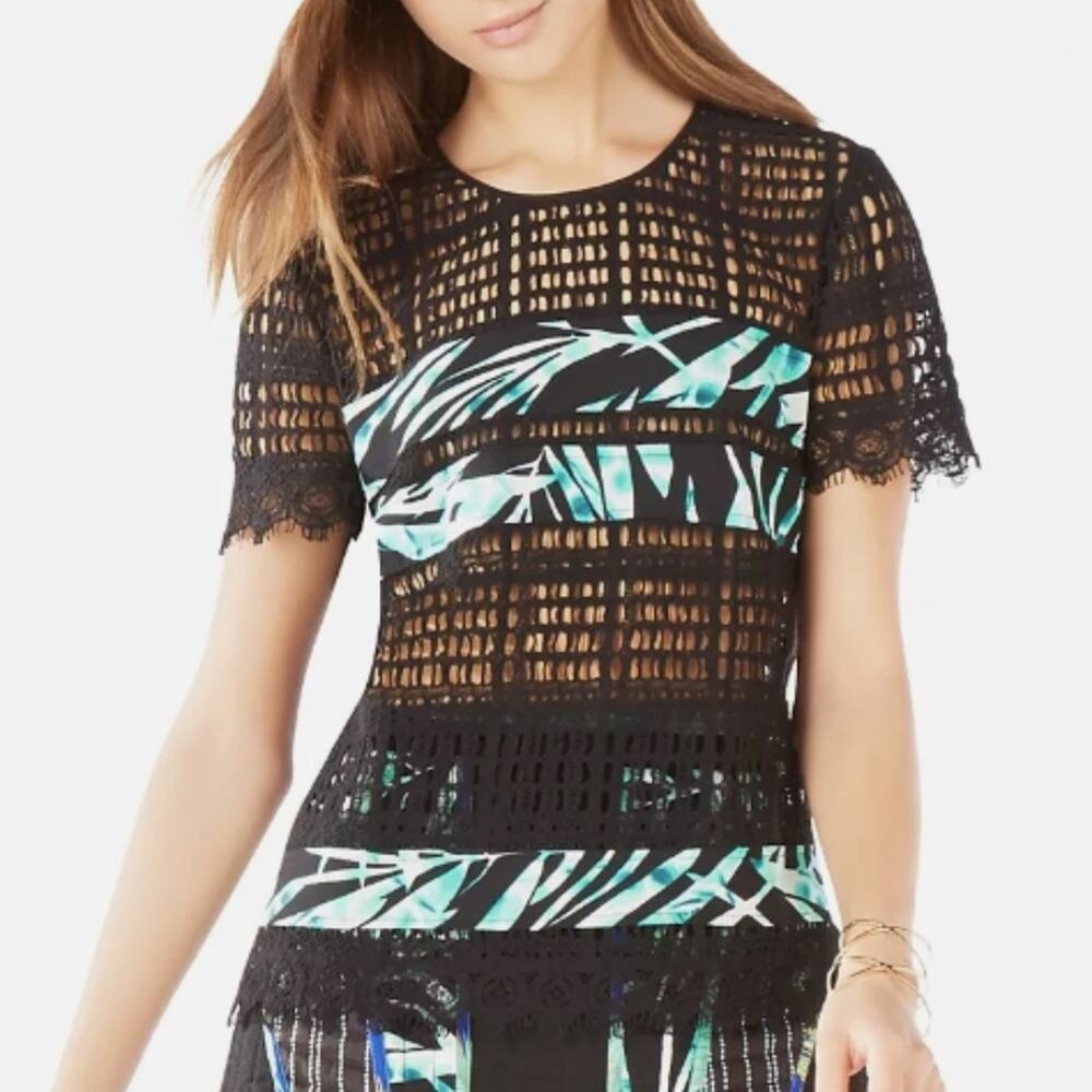 BCBGMaxAzria Adalynne Scalloped blouse black combo - XS